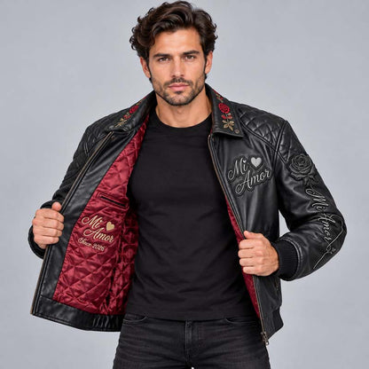Mi Amor Embroidered Leather Jacket