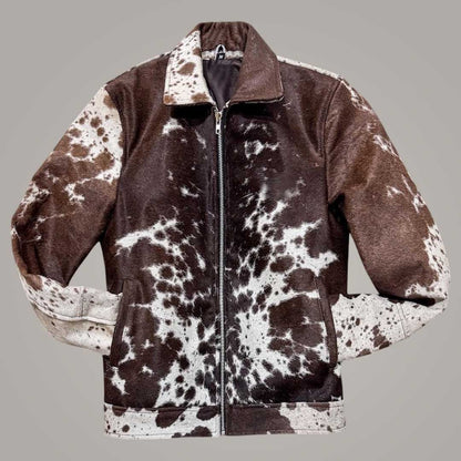 Natural Cowhide Leather Jacket With Hair On Hide Finish