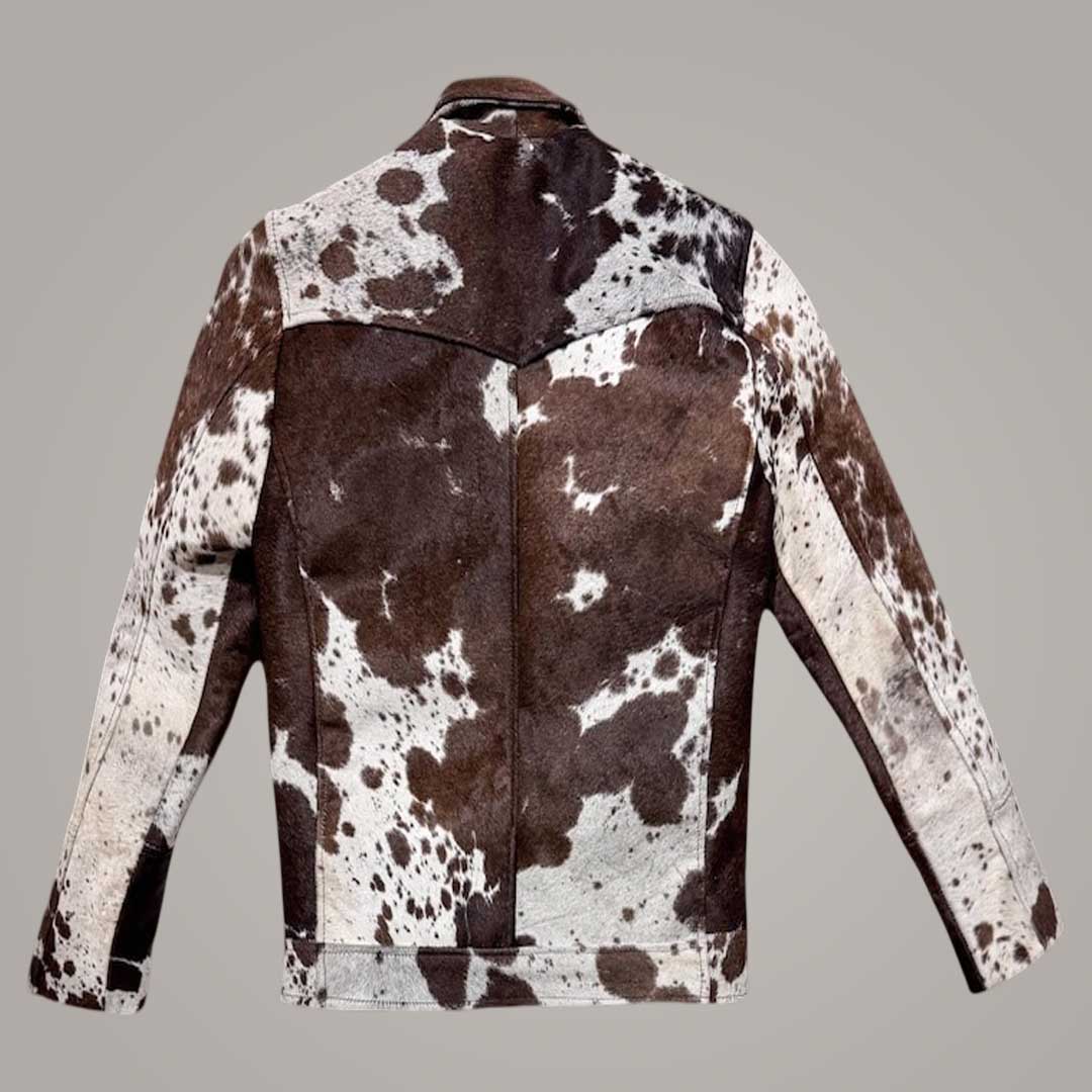 Natural Cowhide Leather Jacket With Hair On Hide Finish