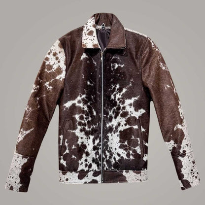 Natural Cowhide Leather Jacket With Hair On Hide Finish