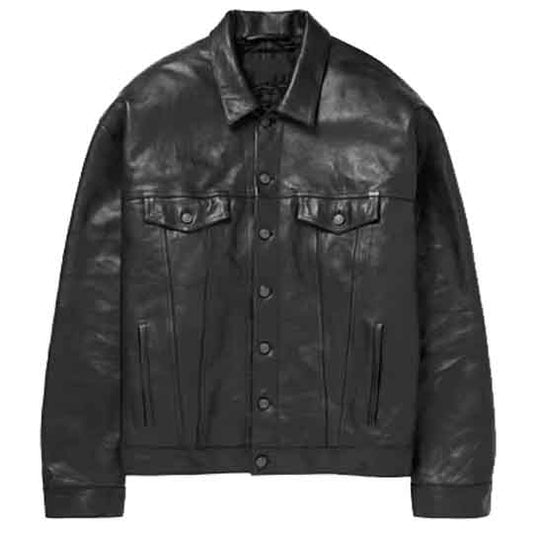 New Mens Army Black Suede Leather Trucker Jacket
