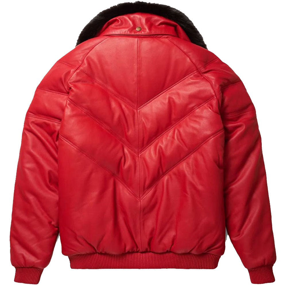 Red V-Bomber Leather Jacket
