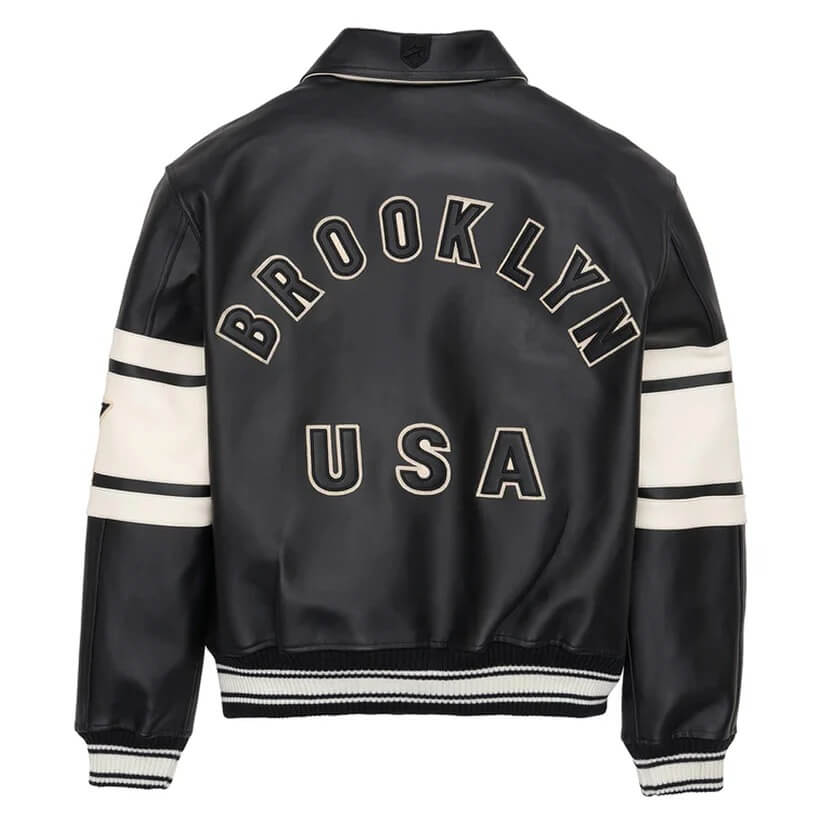 Black & White Brooklyn Letterman Leather Jacket