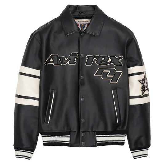 Black & White Brooklyn Letterman Leather Jacket