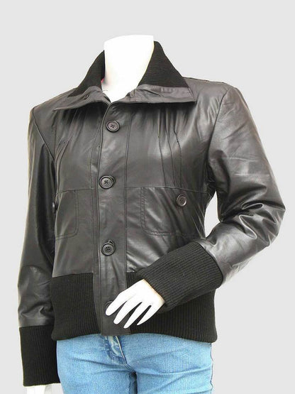 New Look Women's Black Leather Bomber Jacket