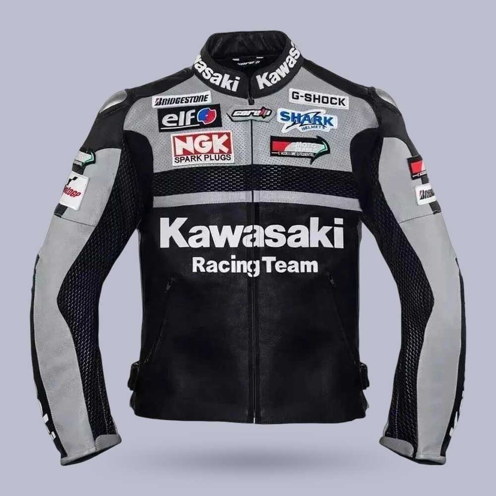 Men's Kawasaki Motorcycle Real Leather Racing Jacket by Jackets Kingdom