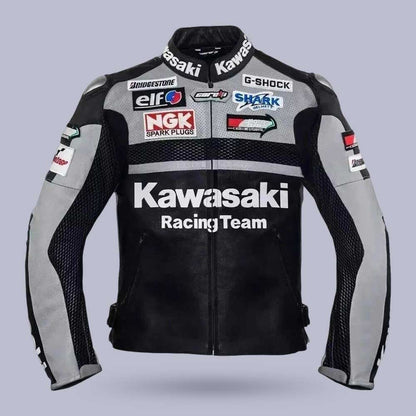 Men's Kawasaki Motorcycle Real Leather Racing Jacket by Jackets Kingdom