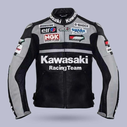Men's Kawasaki Motorcycle Real Leather Racing Jacket by Jackets Kingdom