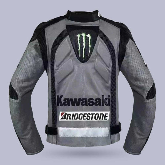 Men's Kawasaki Motorcycle Riding Gear Leather Jacket | Jackets Kingdom
