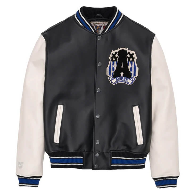 White/Black Avirex Leather Varsity Jacket