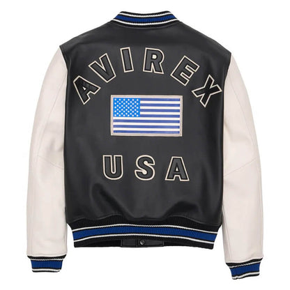 White/Black Avirex Leather Varsity Jacket