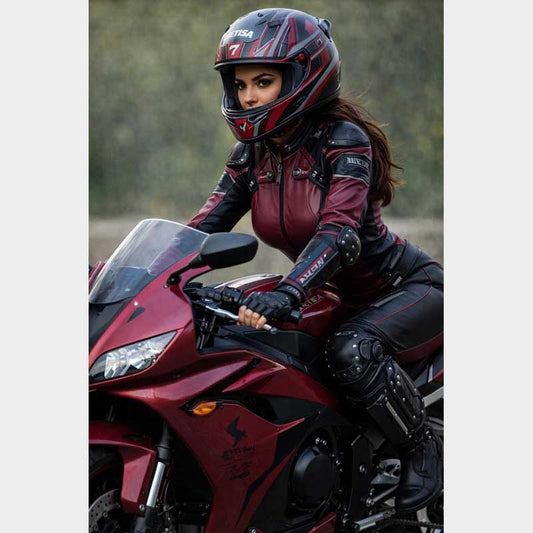 One piece biker racing suit in premium leather with custom measurements and bold design
