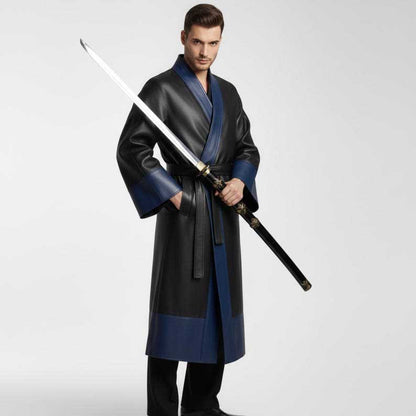 Oversized samurai trench coat featuring wide kimono sleeves by Jackets Kingdom