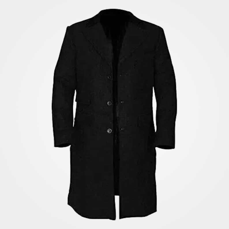Peaky Blinders men's black wool trench coat Thomas Shelby style by Jackets Kingdom