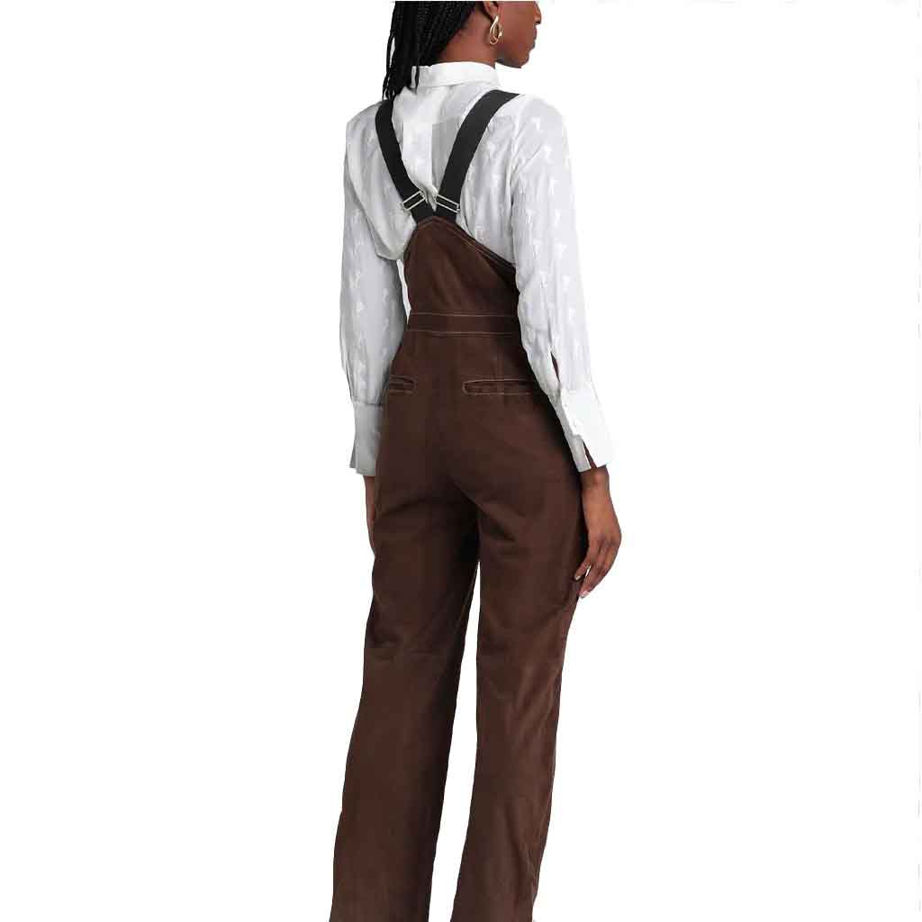Perfect Brown Suede Leather Jumpsuit for Women