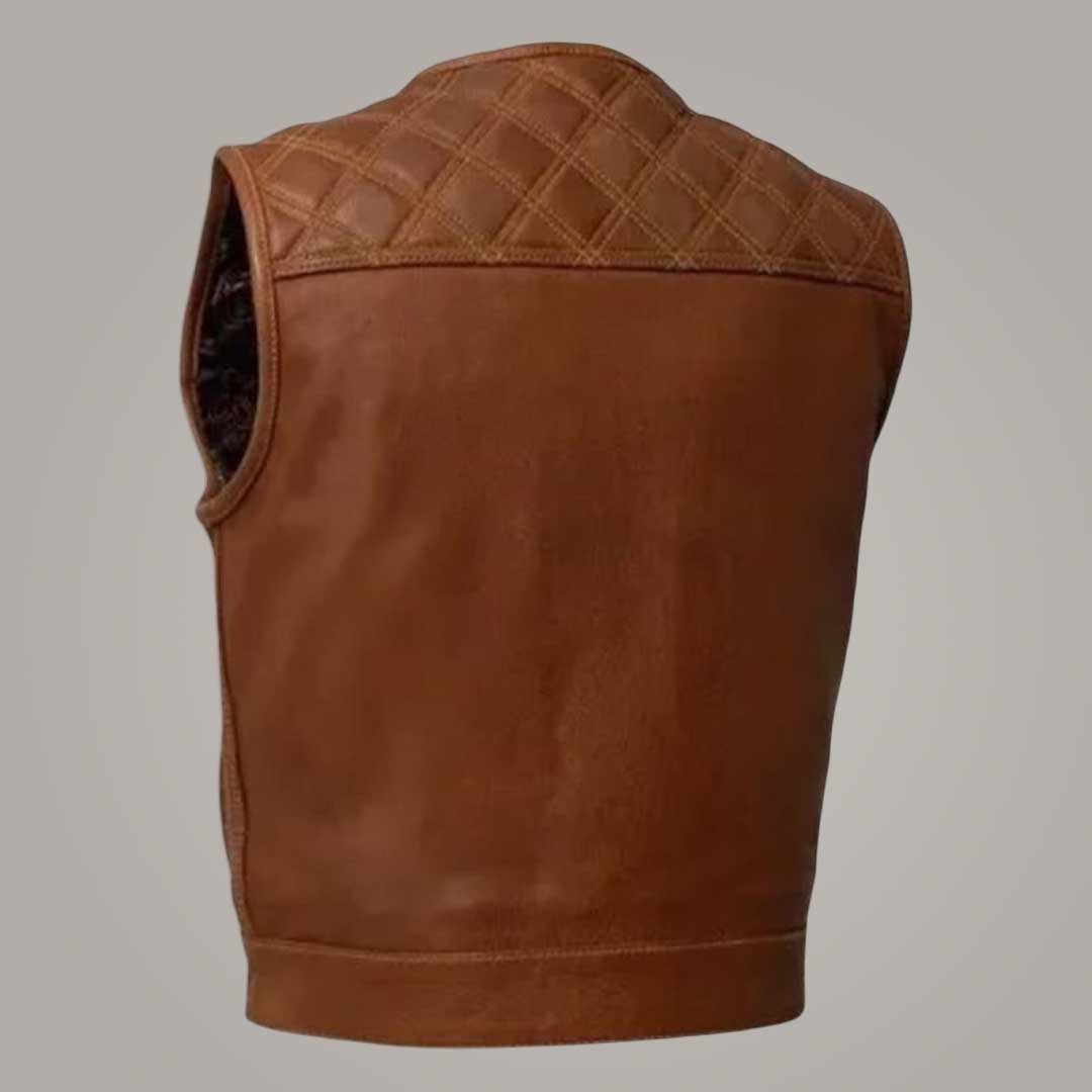 Men's Personalized Brown Leather Biker Vest Sleeveless
