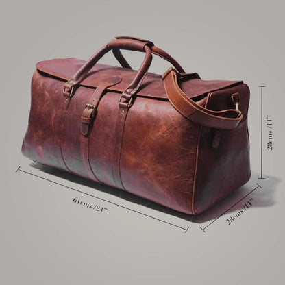 Personalized Brown Leather Duffle Travel Bag