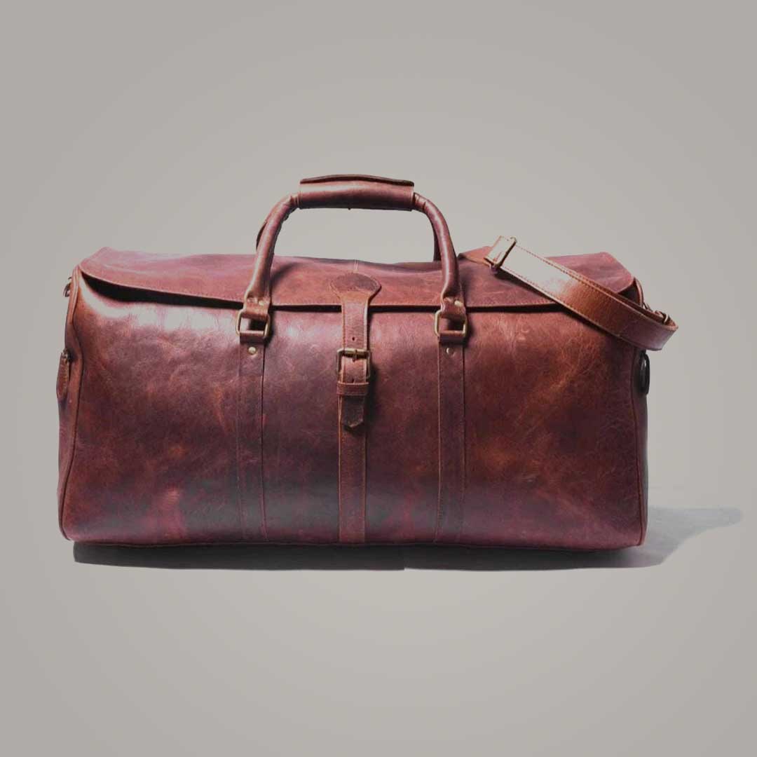 Personalized Brown Leather Duffle Travel Bag