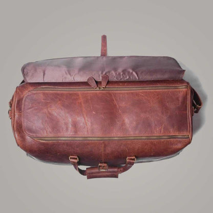 Personalized Brown Leather Duffle Travel Bag