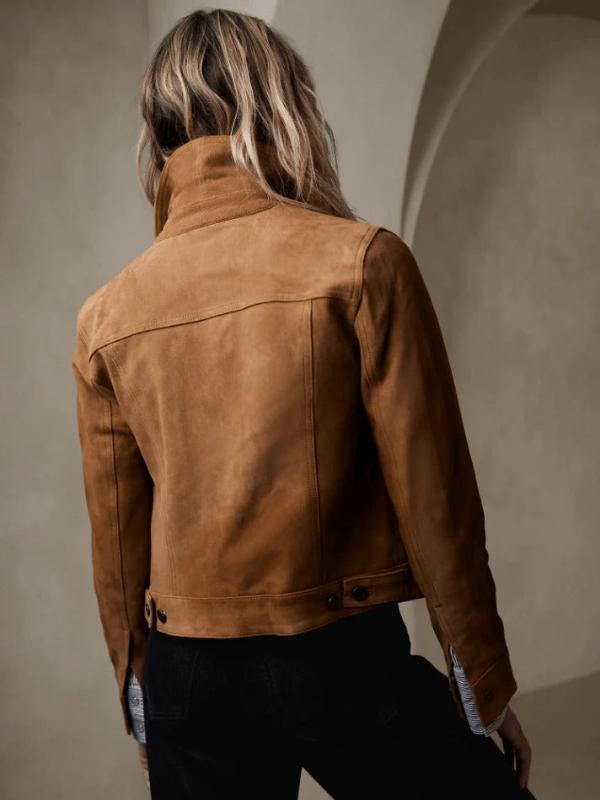 Premium Women's Brown Suede Trucker Leather Jacket