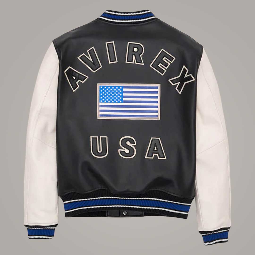 Premium Avirex American Varsity Leather Jacket in White and Black by Jackets Kingdom