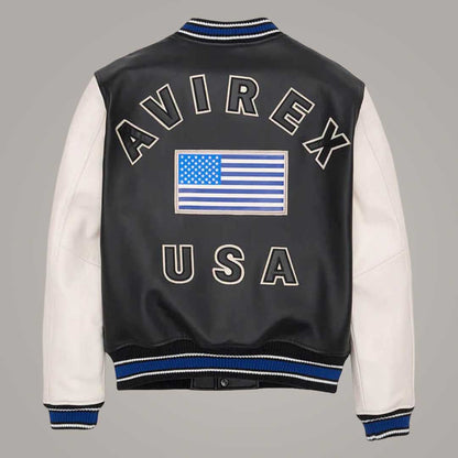 Premium Avirex American Varsity Leather Jacket in White and Black by Jackets Kingdom