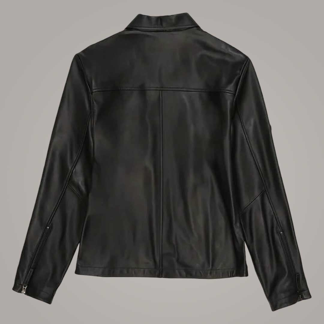 Premium Black Avirex Flight Leather Jacket with Shirt Collar by Jackets Kingdom
