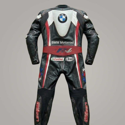 Premium Cowhide BMW Racing Suit with Double Stitched Seams Close Up by Jackets Kingdom