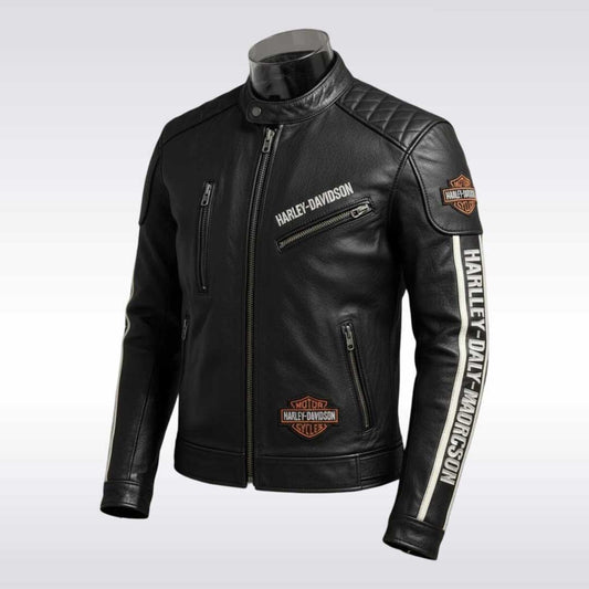 Premium Harley Davidson Black Cafe Racer Leather Motorcycle Jacket