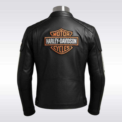 Premium Harley Davidson Black Cafe Racer Leather Motorcycle Jacket
