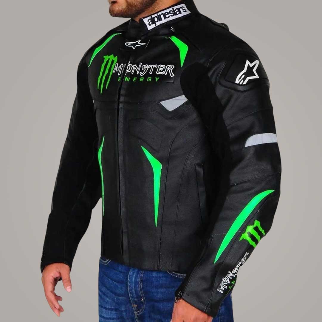 Premium Synthetic Leather Biker Jacket with Racing Logos and YKK Zippers by Jackets Kingdom