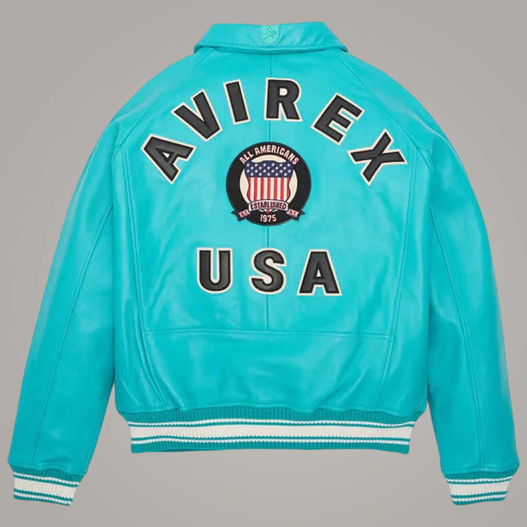 Premium Turquoise Avirex Icon Genuine Leather Bomber Jacket by Jackets Kingdom