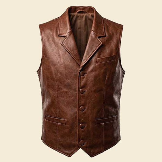Premium genuine leather waistcoat for men classic brown