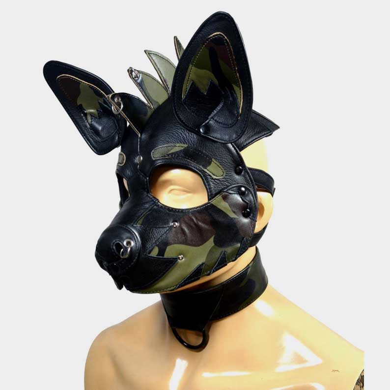 Premium leather dog mask with dramatic mohawk and reinforced stitching by Jackets Kingdom