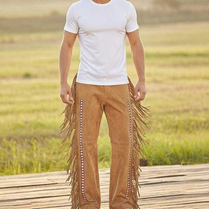 Premium quality suede fringe pants handcrafted for rodeos, concerts and festival wear