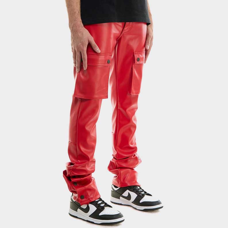 Premium sheepskin leather cargo trousers in bold red color by Jackets Kingdom