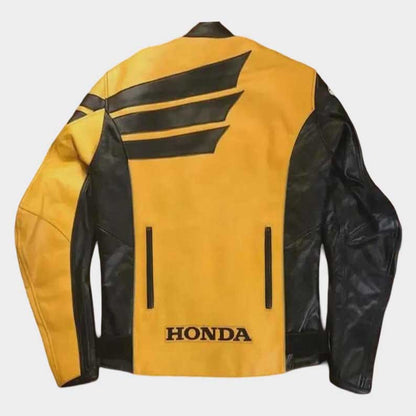 Premium yellow racing replica jacket featuring Honda Rocket design and protective armor by Jackets Kingdom