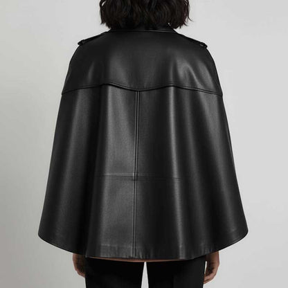 Real leather cape jacket for women featuring soft fabric lining and flowing design by Jackets Kingdom