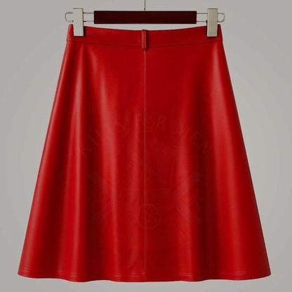 Red Cowhide Leather Skirt with Front Zip Unisex Streetwear