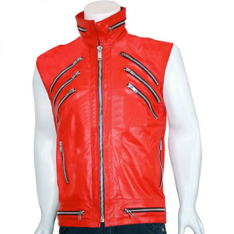 Red Leather Motorcycle Vest for Men - Leather Biker Vest