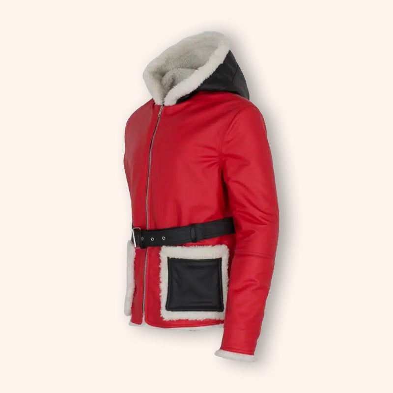 Red and Black Santa Claus Leather Jacket - Jackets Kingdom