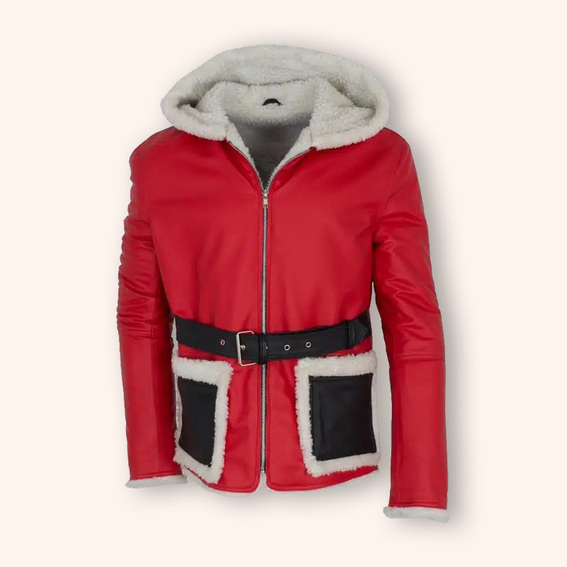 Red and Black Santa Claus Leather Jacket - Jackets Kingdom