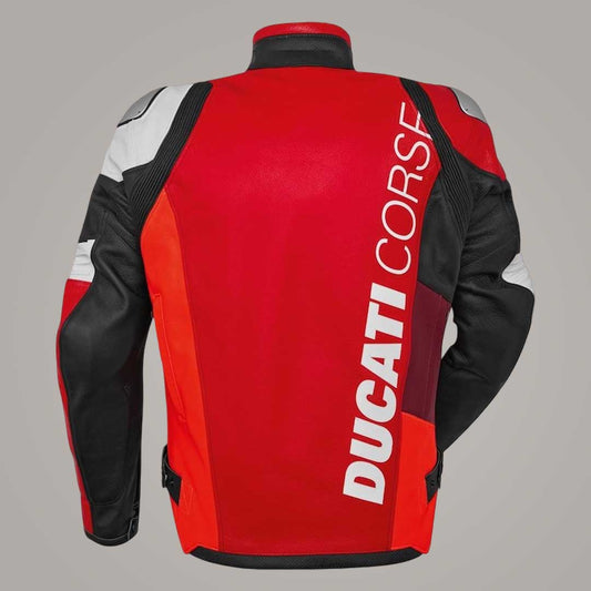 Red and black Ducati motorcycle leather jacket by Jackets Kingdom