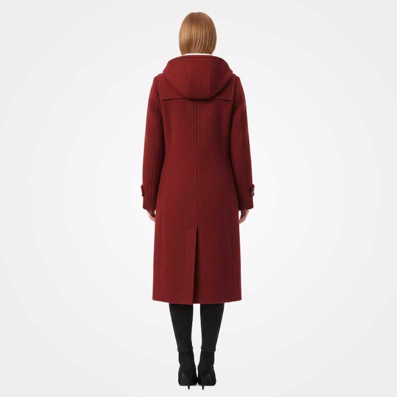Red wool blend winter coat with cozy fur trim hood by Jackets Kingdom