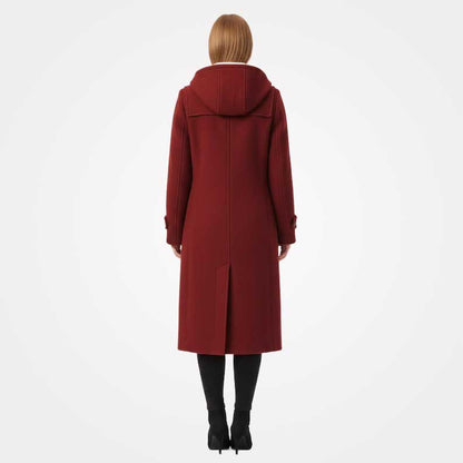 Red wool blend winter coat with cozy fur trim hood by Jackets Kingdom