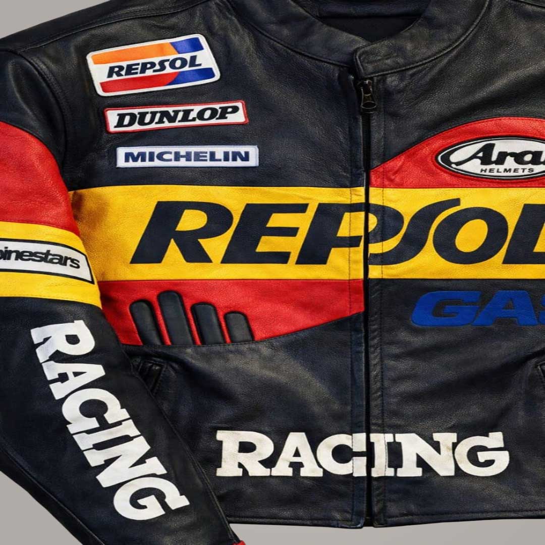 Repsol Motorcycle Racing Leather Jacket Back View by Jackets Kingdom