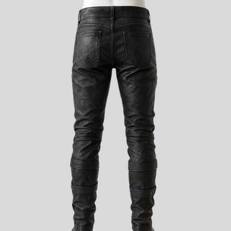 Rugged cowhide leather LARP costume trousers featuring reinforced panels and side buckles