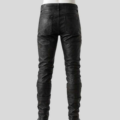 Rugged cowhide leather LARP costume trousers featuring reinforced panels and side buckles