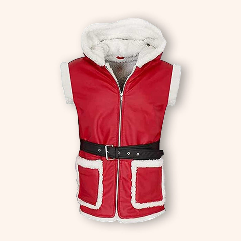 Santa Claus Hooded Red Leather Vest - Christmas Edition