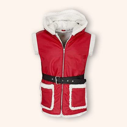 Santa Claus Hooded Red Leather Vest - Christmas Edition